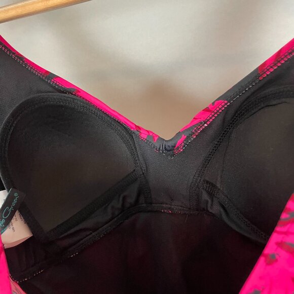 Aqua Green Swimsuit Floral‎ Pink Black Size Small One Piece V-Neck Bathing Suit - Picture 7 of 11